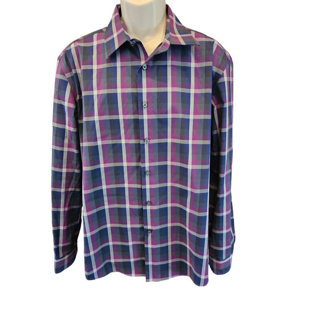 Egara ko non iron slim fit XL purple plaid long sleeve dress work proffesional